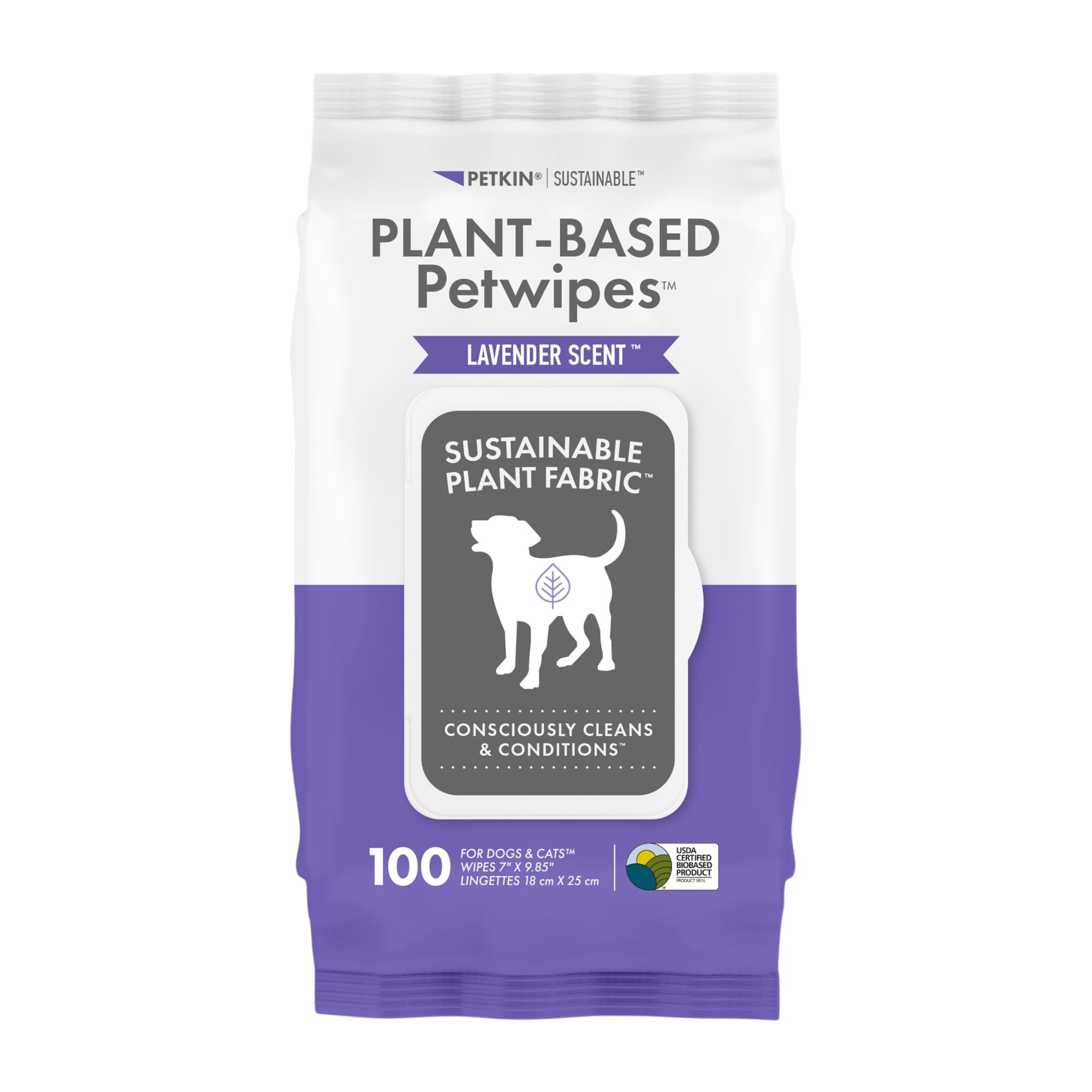 Petkin toallitas basadas en planta, paquete de 100 para limpieza rápida