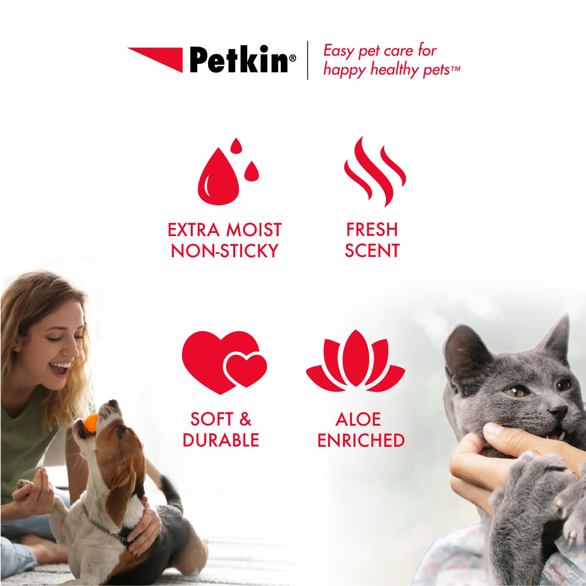 Petkin toallitas para patas y pelaje, deja olor fresco.
