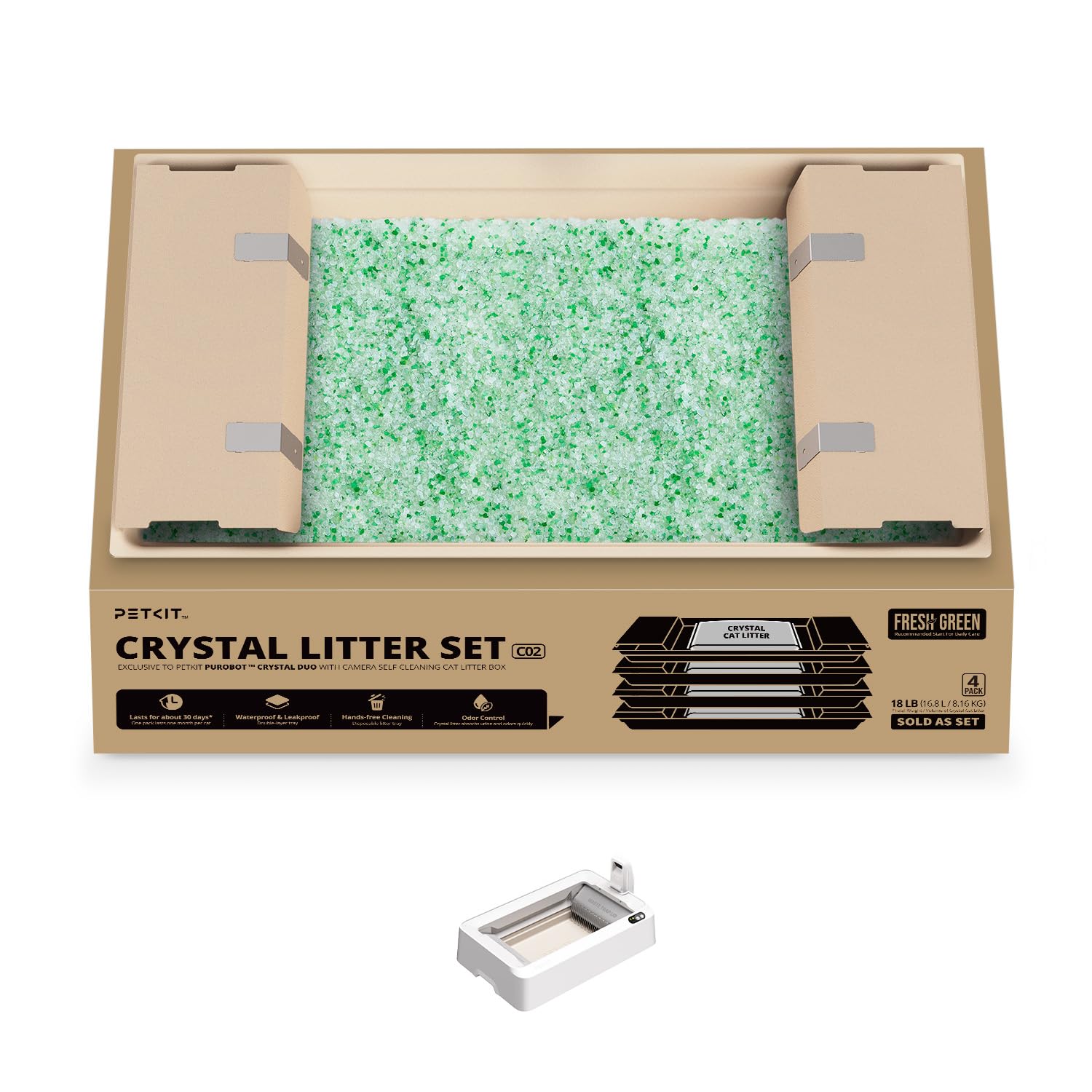 PETKIT Crystal Litter: bandeja compatible con Purobot Crystal Duo para instalación sin complicaciones.