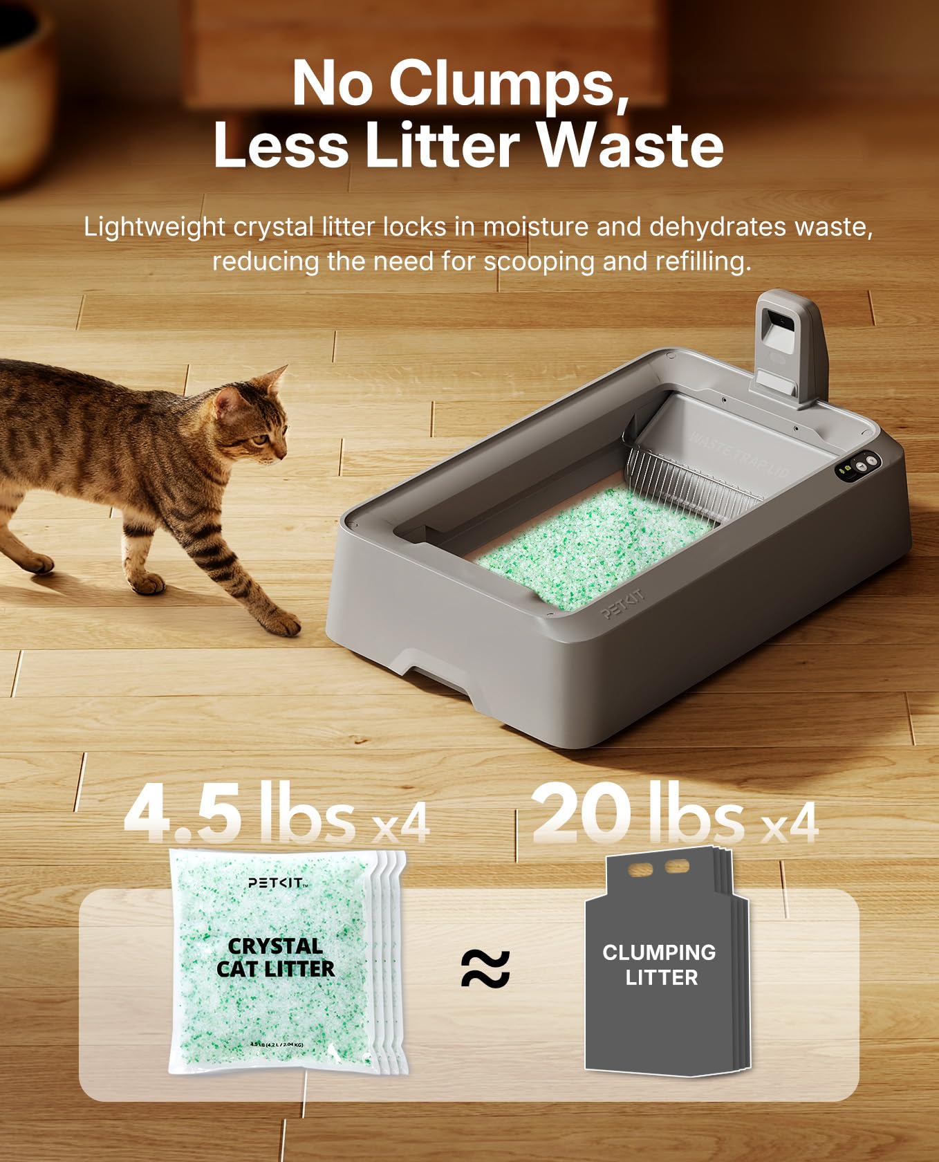 PETKIT Crystal Litter: envase desechable que evita derrames y facilita desechar.