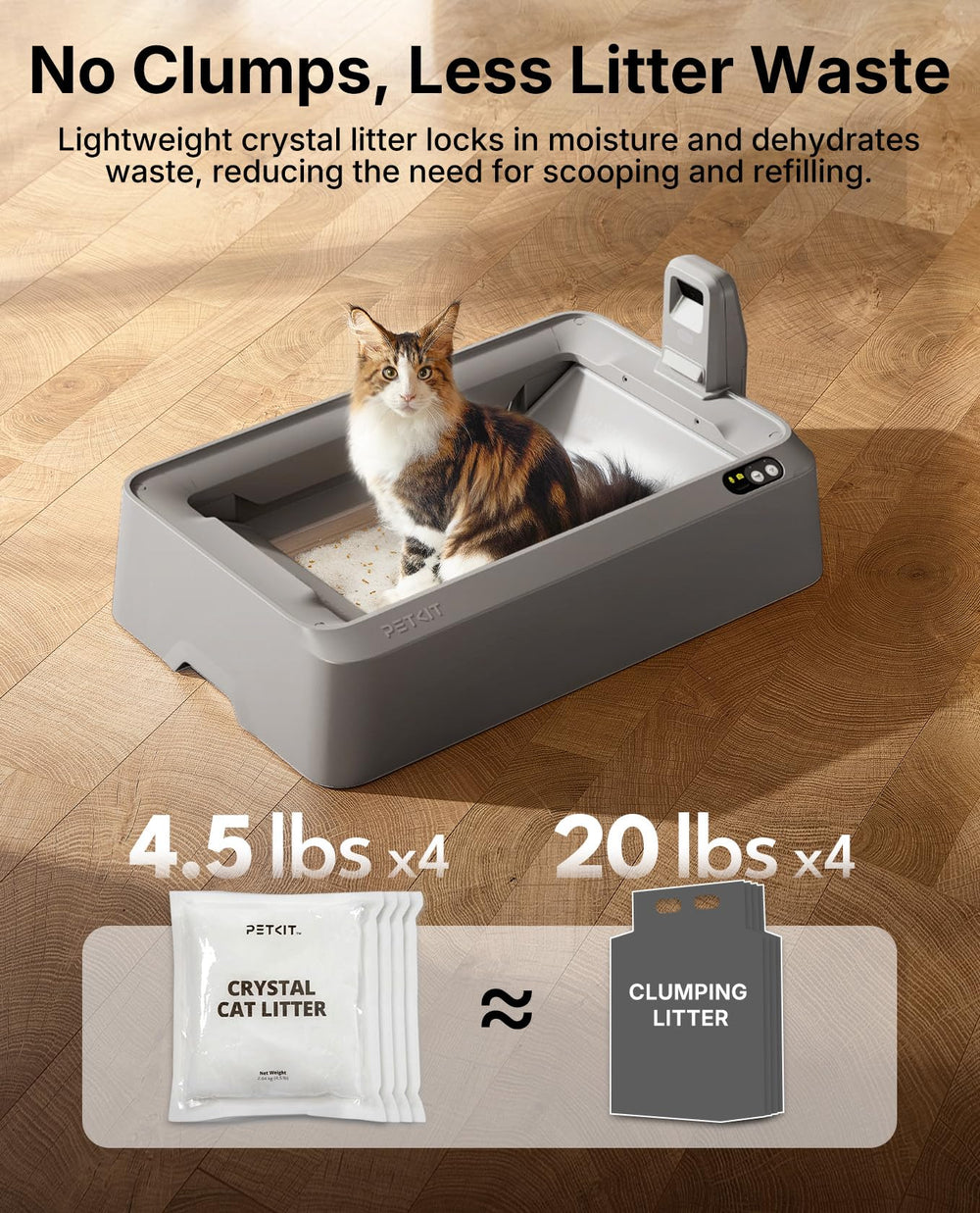 PETKIT Crystal tapa-integrada: cierre seguro para evitar derrames y olores.