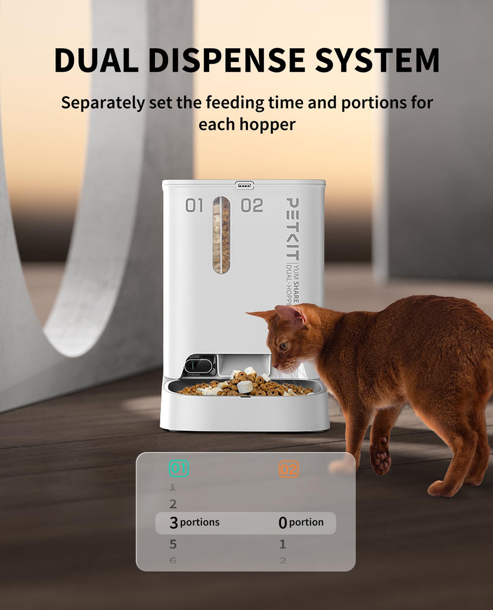 PETKIT doble tolva de alimentación con dos porciones independientes