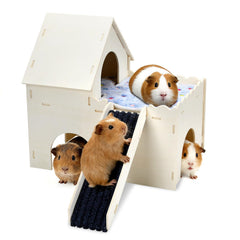 PETKNOWS castillo de cobaya de madera; refugio cálido para exploración diaria.