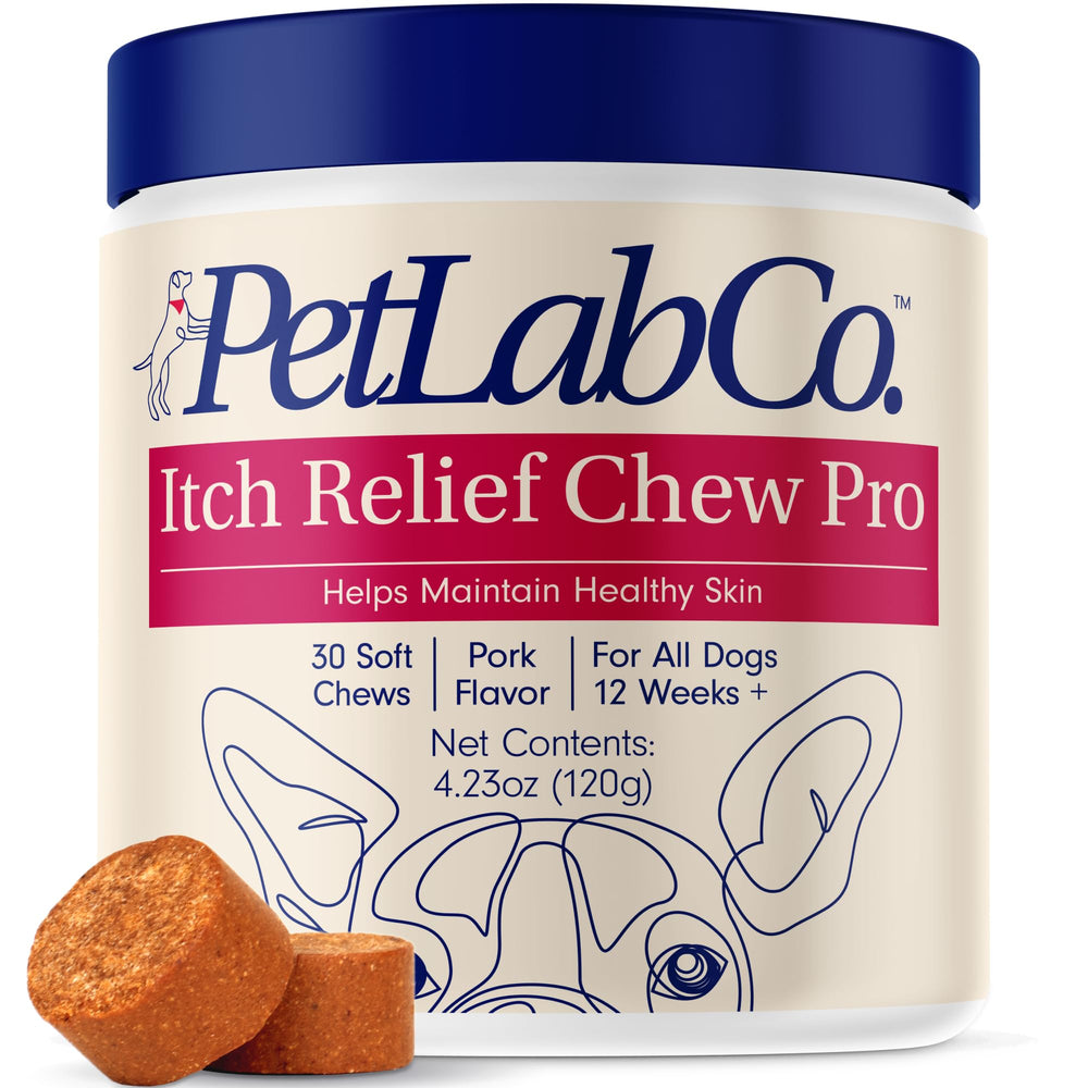 PetLab Co Itch Relief Chew Pro para perros, alivio de picor y piel sana.