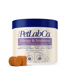 PetLab Co. envase de probióticos para perros con 30 premios, favorece la digestión.