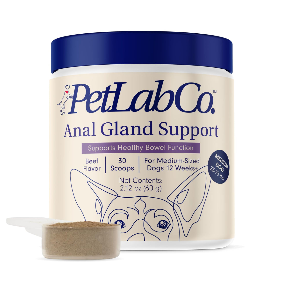 PetLab Co. Polvo de glándulas anal para perro mediano, apoyo diario.