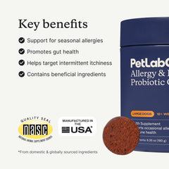 PetLab Co probióticos para perros, apoyo suave para alergias estacionales.