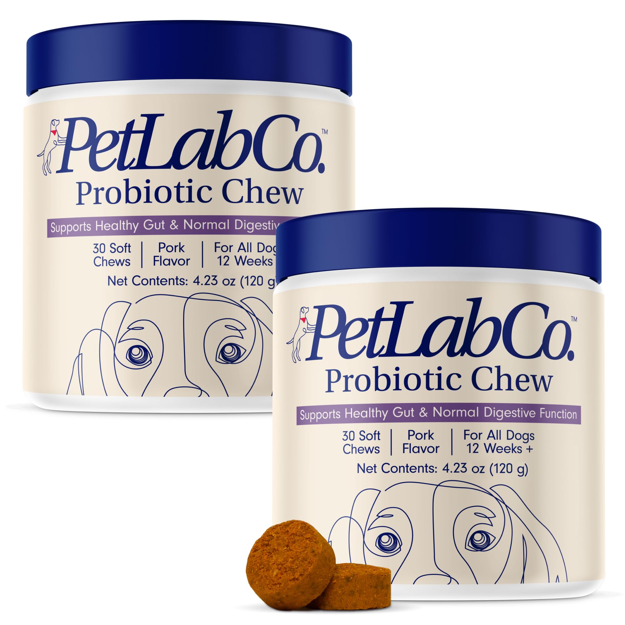 PetLab Co Probiotics para perros: botella frontal con posible apoyo digestivo.