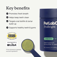 PetLab Co ProBright aplicación diaria de polvo dental para perros grandes.