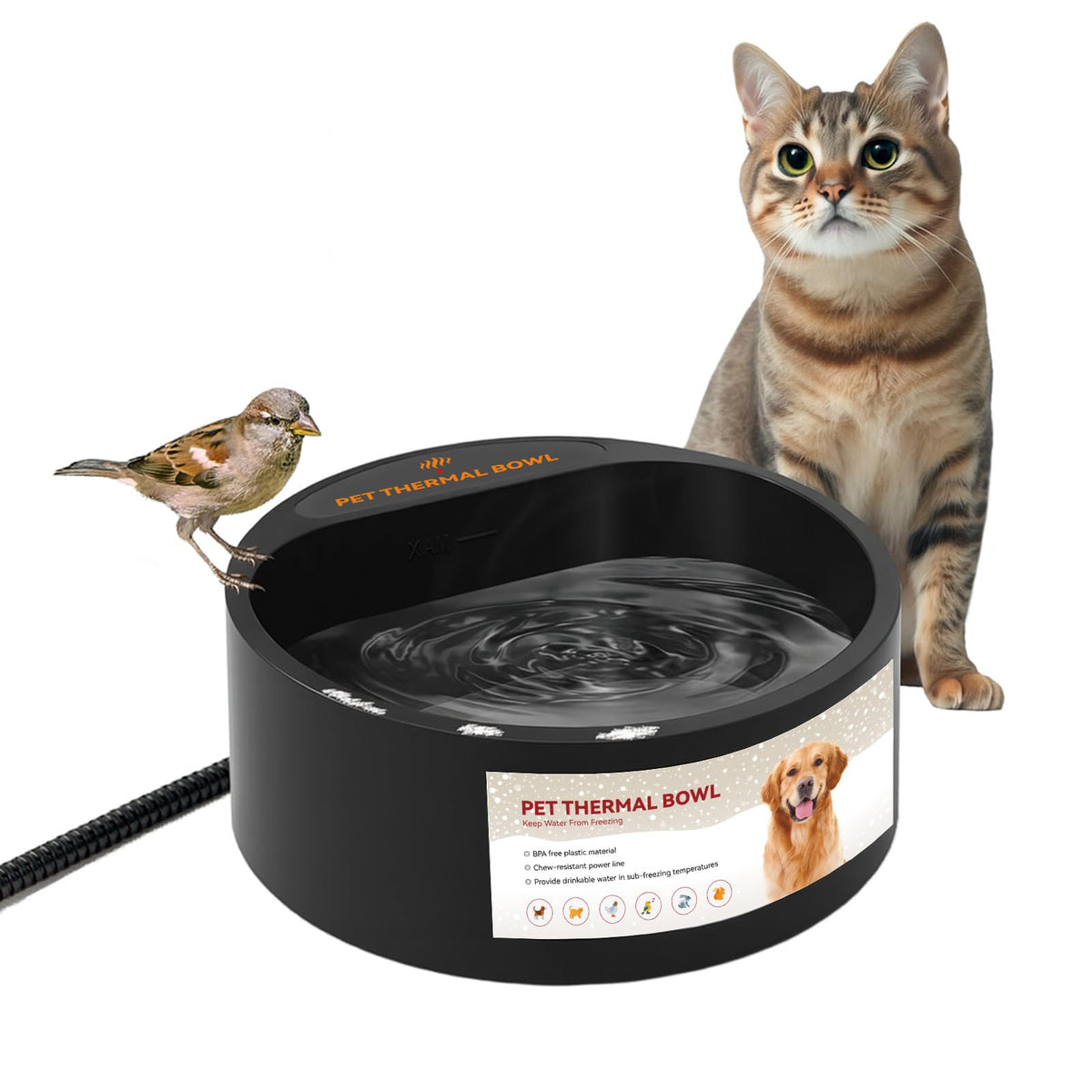 PETLESO bebedero exterior caliente para perros y gatos, agua segura en invierno.