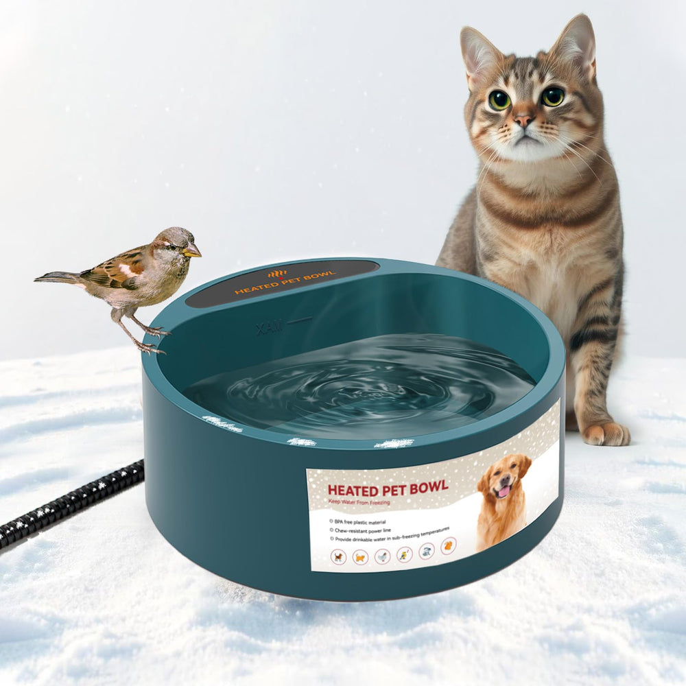 PETLESO tazón agua caliente para perros; mantiene el agua a temperatura agradable para beber al aire libre.
