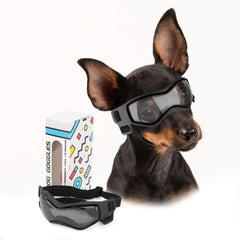Gafas PETLESO para perro de raza pequeña, lentes curvados para mayor cobertura ocular.