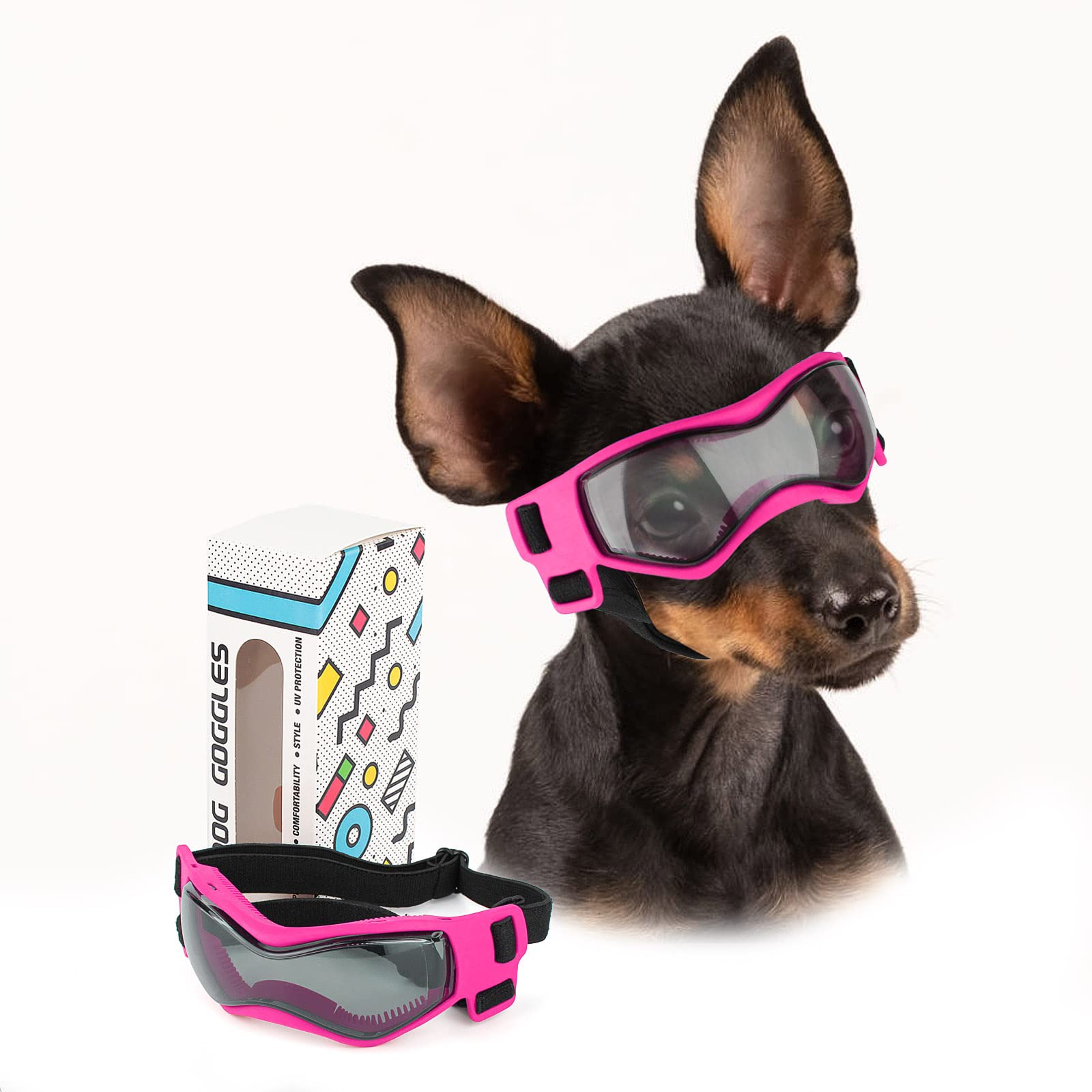 Gafas PETLESO para perro pequeño, lentes curvados, protección suave para ojos.