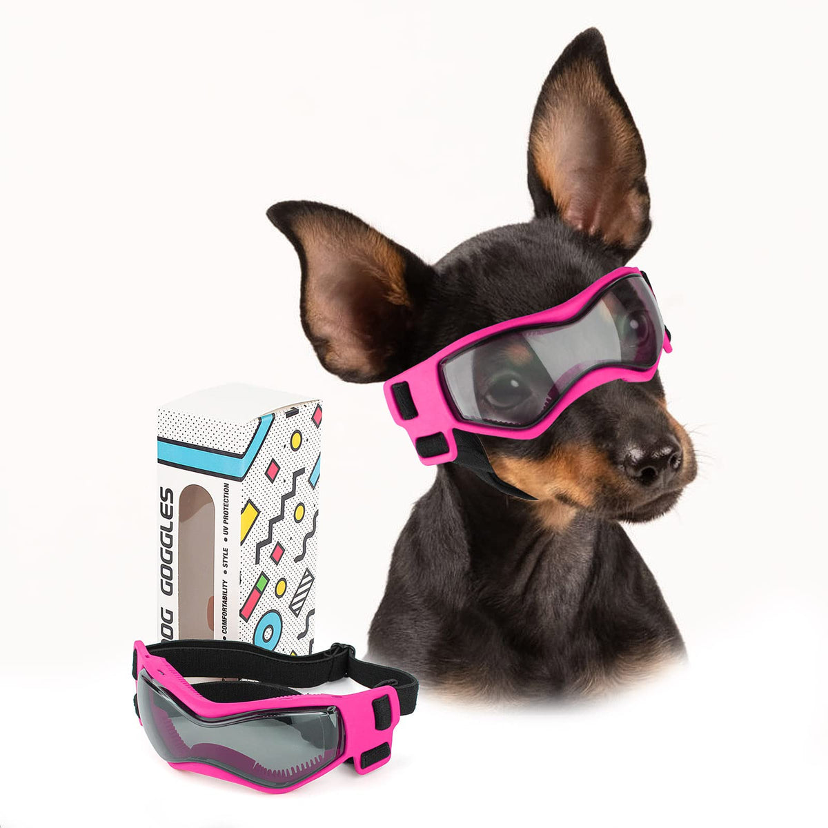 Gafas PETLESO para perro pequeño, lentes curvados, protección suave para ojos.