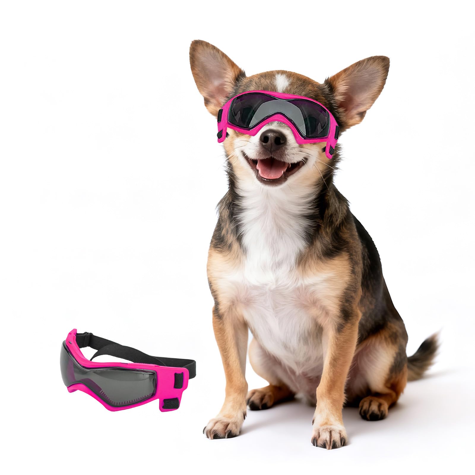 Gafas PETLESO para perro XS frente, protección ocular suave para paseos.