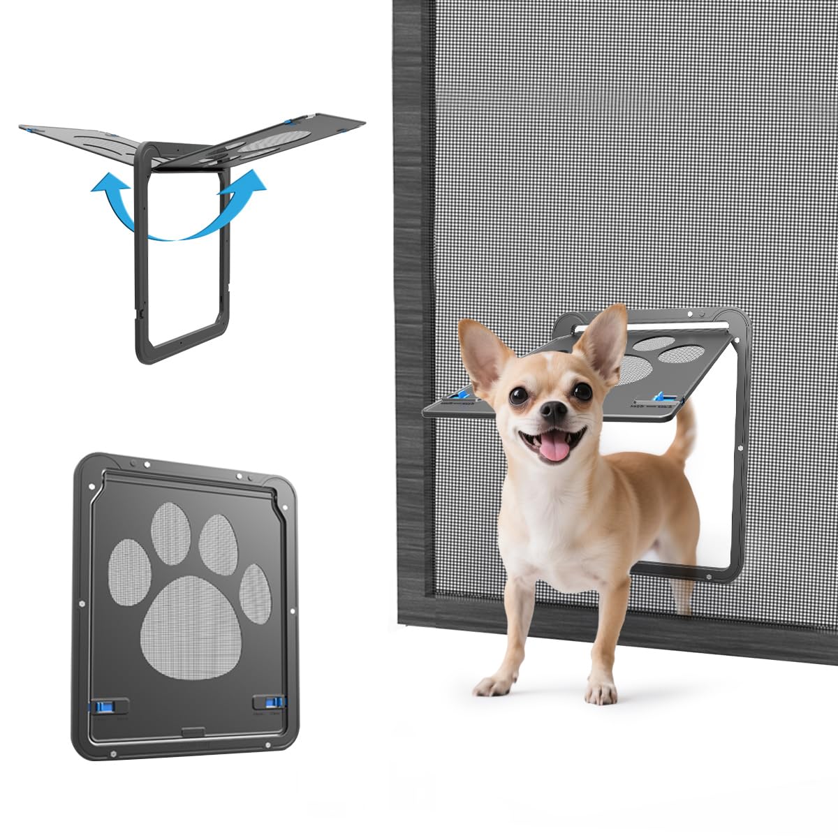 PETLESO puerta para perros pequeños en mosquitera 8x10 facilita acceso independiente.