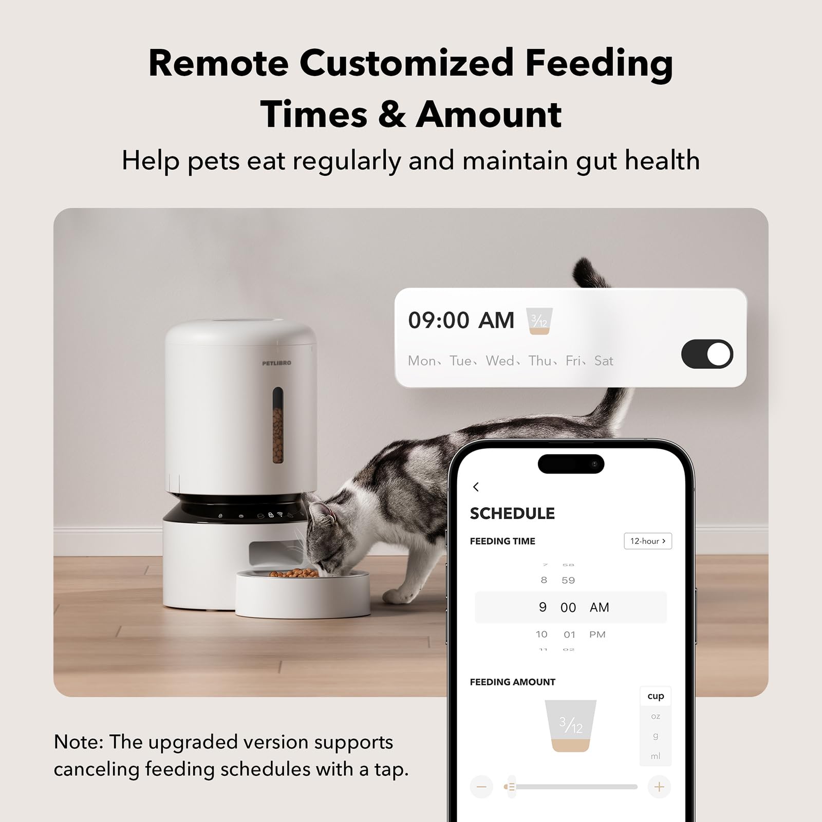 PETLIBRO programación de comidas diarias facilita horarios constantes para tu gato.