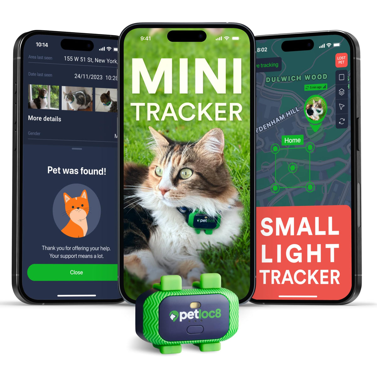 PETLOC8 rastreador GPS compacto para gatos, ideal para uso diario