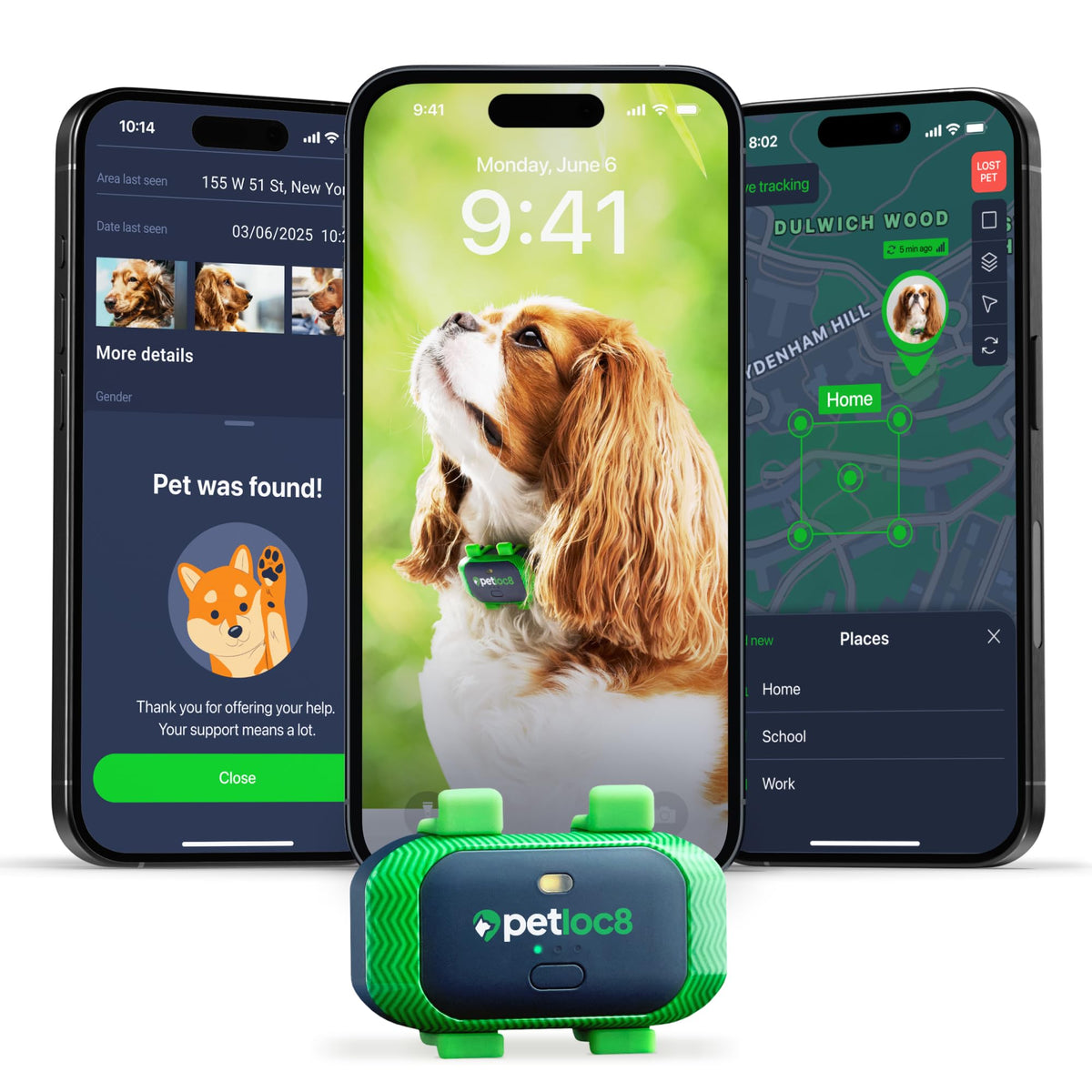 PETLOC8 muestra seguimiento en tiempo real a través de la app para localizar a tu perro
