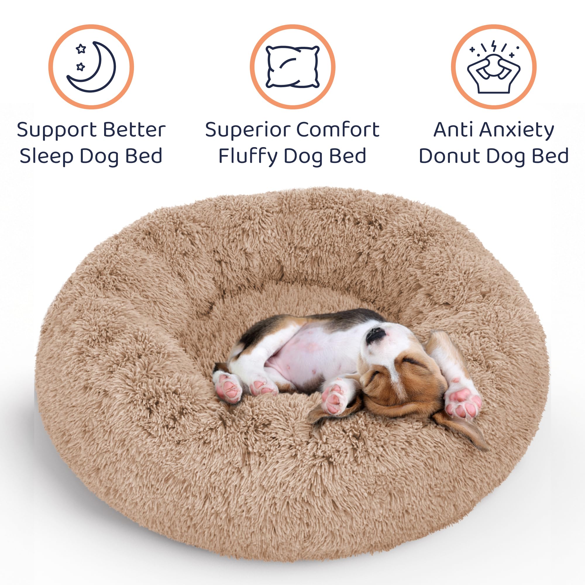 Petloox Cama Donut camel XL, detalle tejido esponjoso para descanso suave.