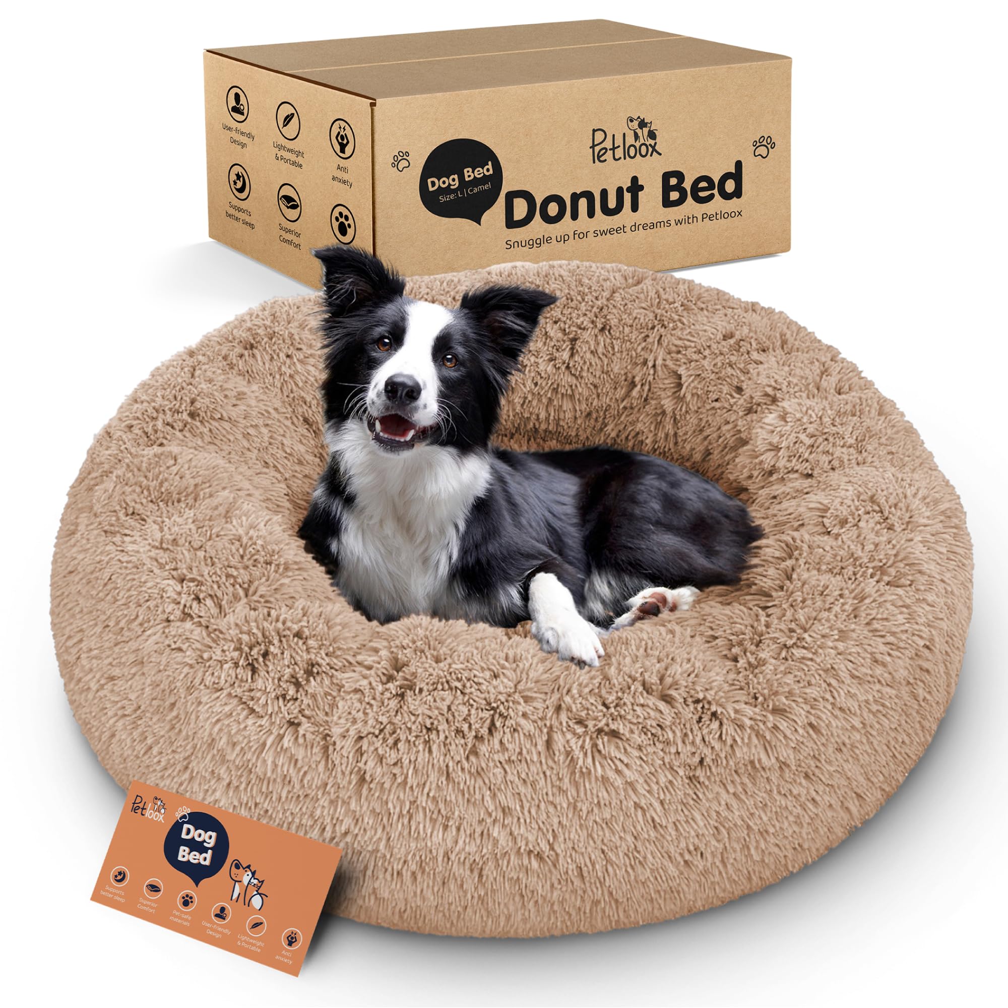Petloox Cama rosquilla para perro, gran tamaño, apoyo envolvente para dormir.