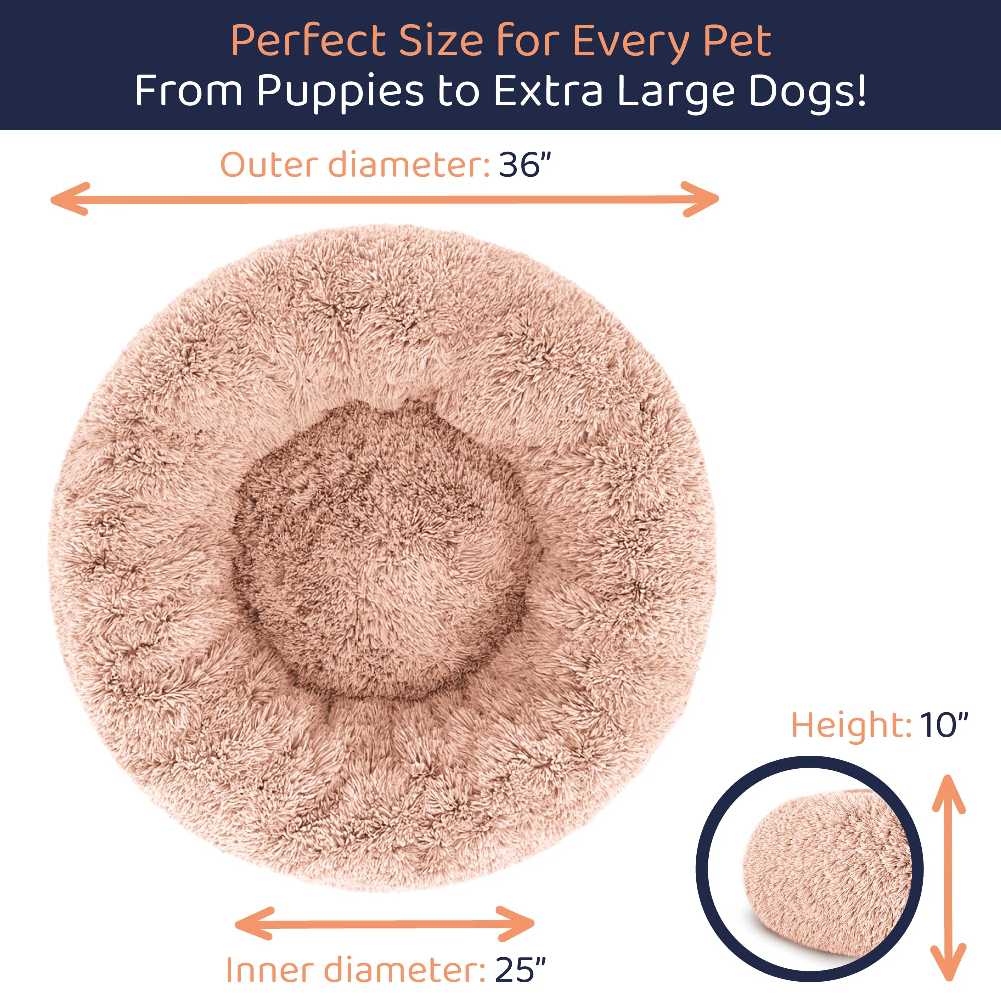 Petloox Donut Bed rosa grande, base antideslizante para mayor estabilidad
