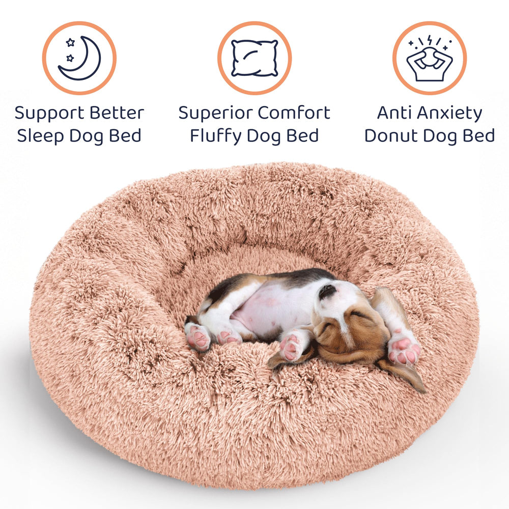 Petloox Donut Bed rosa grande, detalle de felpa suave que abraza al perro