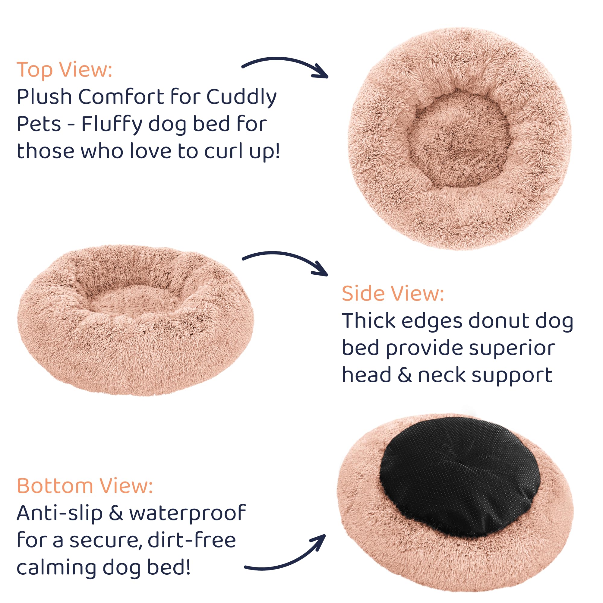 Petloox Donut Bed rosa grande, materiales duraderos para uso diario