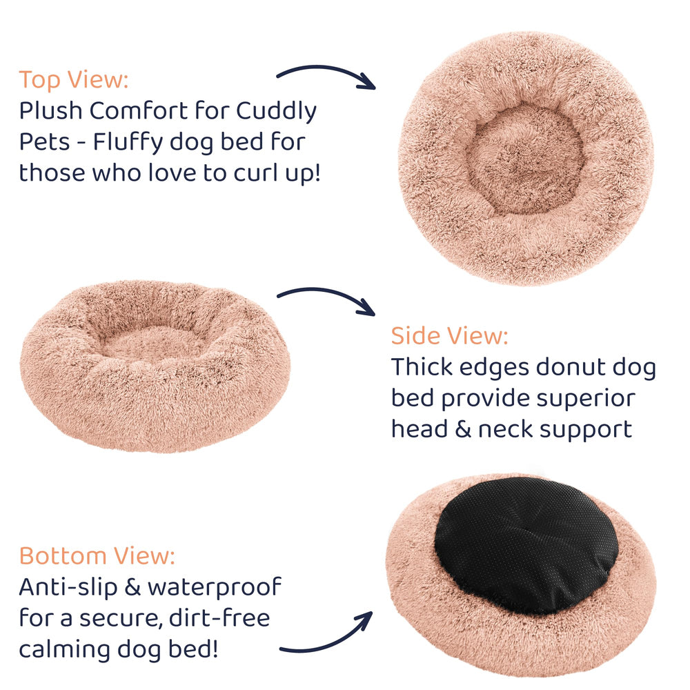 Petloox Donut Bed rosa grande, materiales duraderos para uso diario