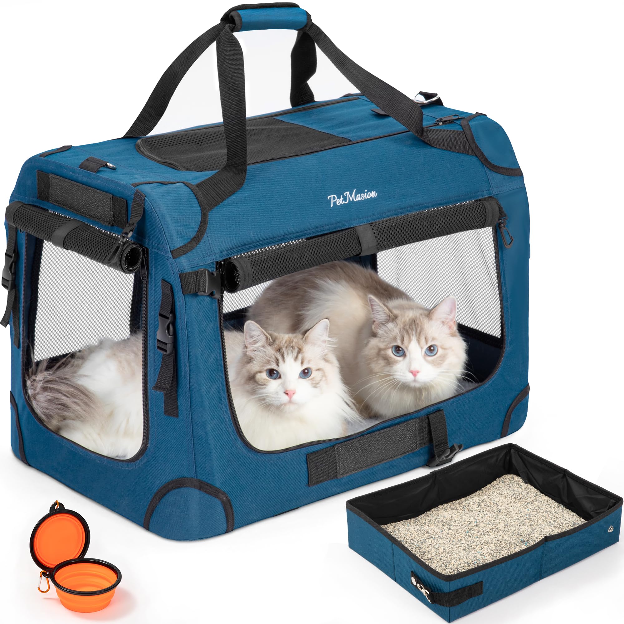 PetMasion transportín XL para dos gatos con interior cómodo y espacioso