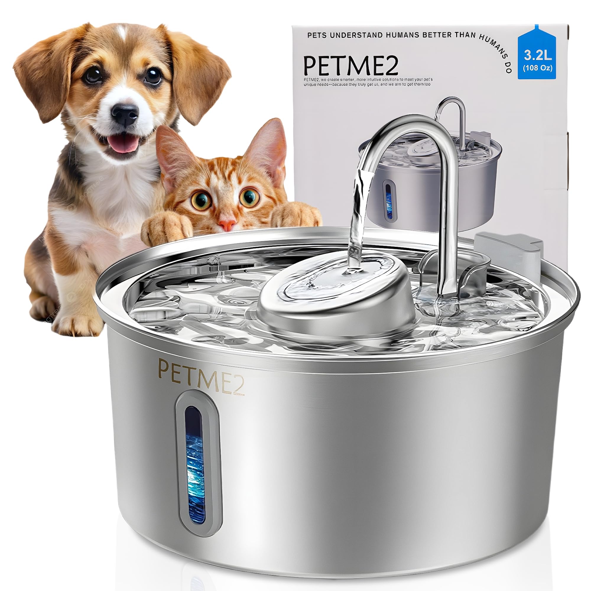 PETME2 fuente de mascotas en acero inoxidable, diseño duradero y elegante.