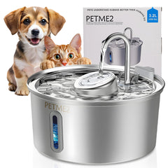 PETME2 fuente de mascotas en acero inoxidable, diseño duradero y elegante.