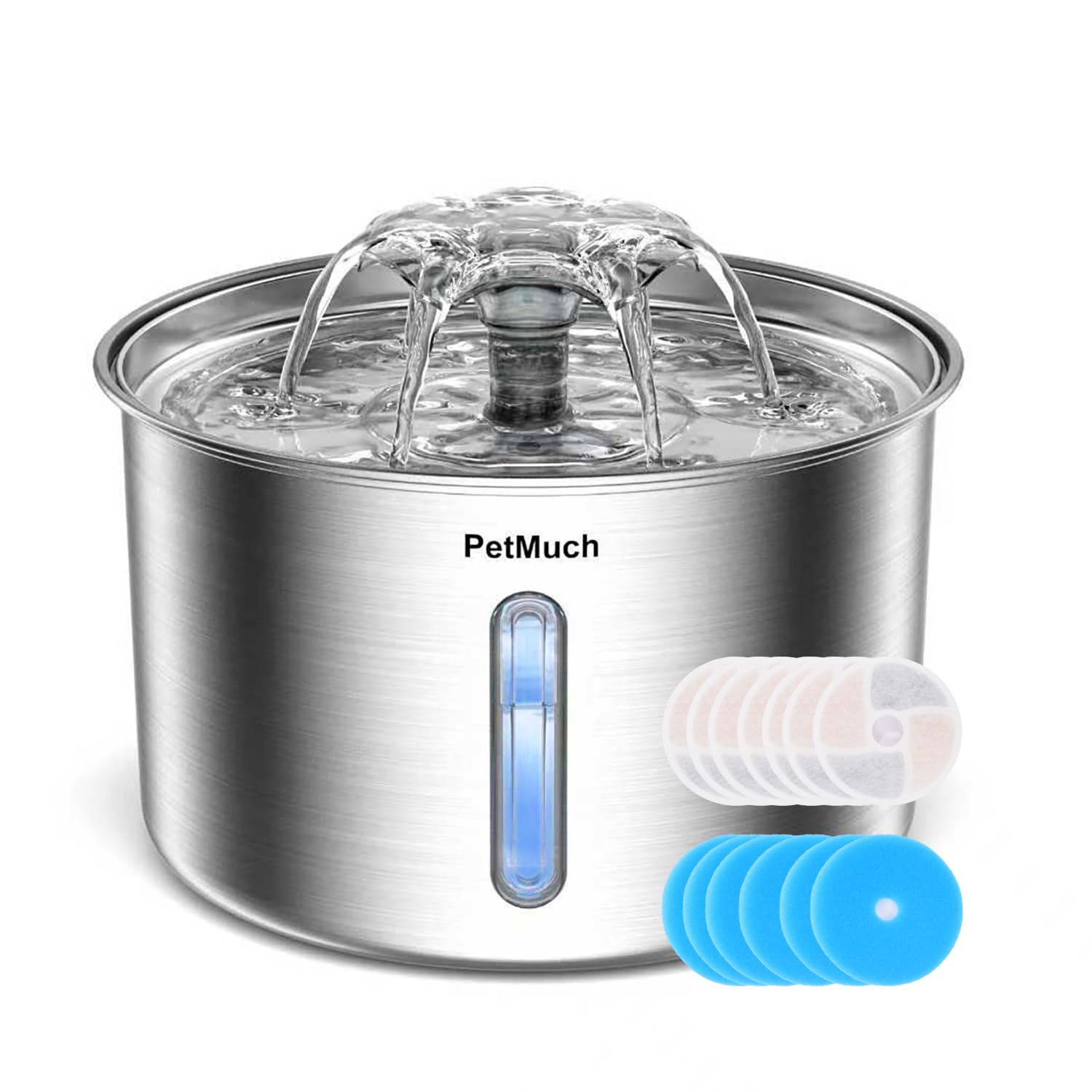 PetMuch fuente de agua para gatos con acero inoxidable y nivel de agua visible