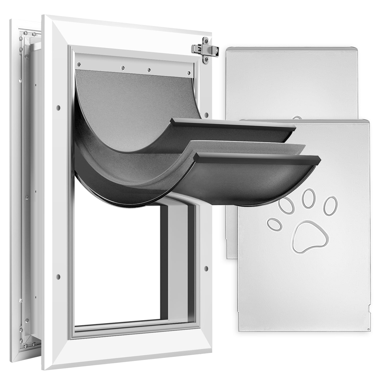 Petoasis puerta para perros con 3 pestañas y marco de aluminio, resistente a clima extremo.