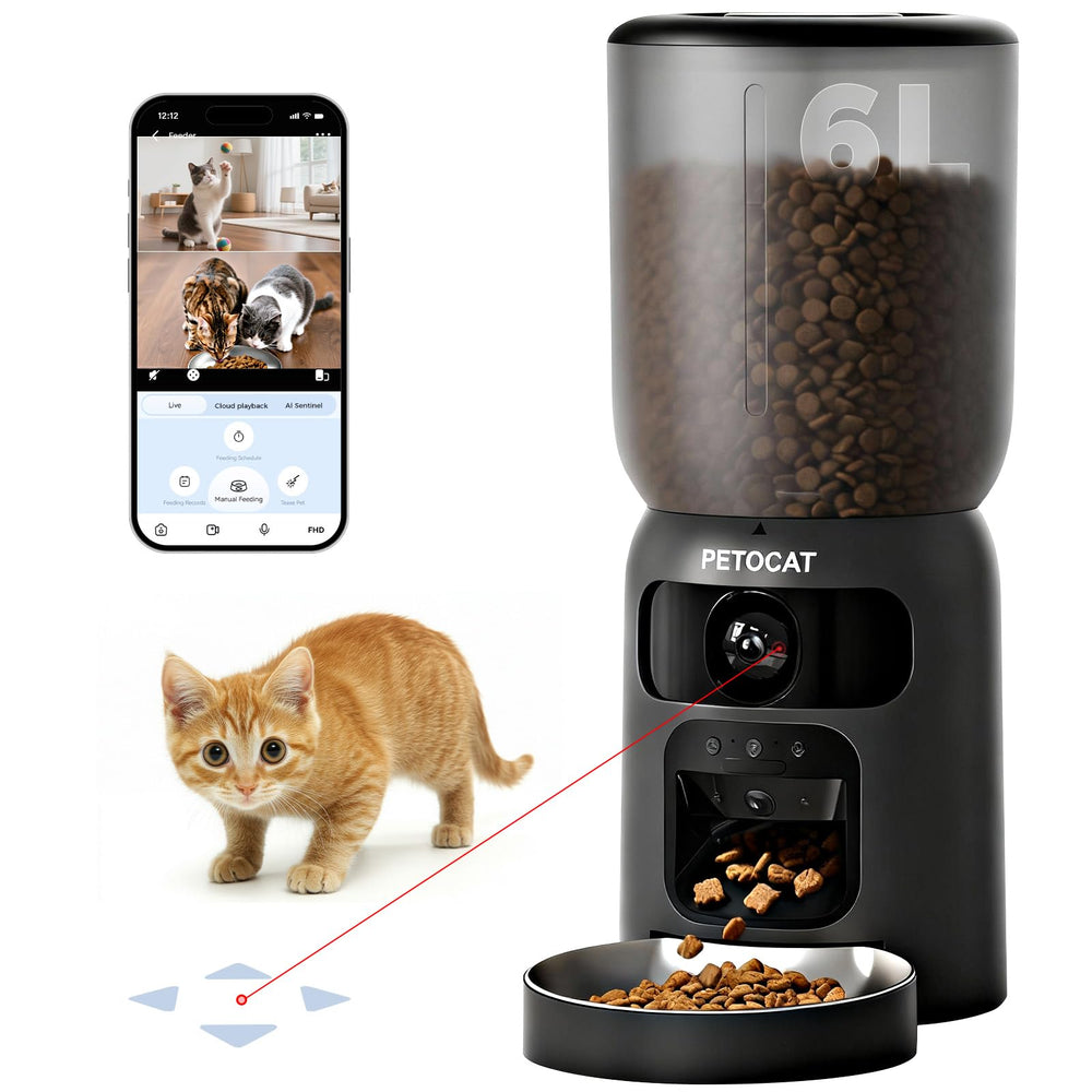 PETOCAT alimentador automático, vista frontal, gran capacidad para comida seca