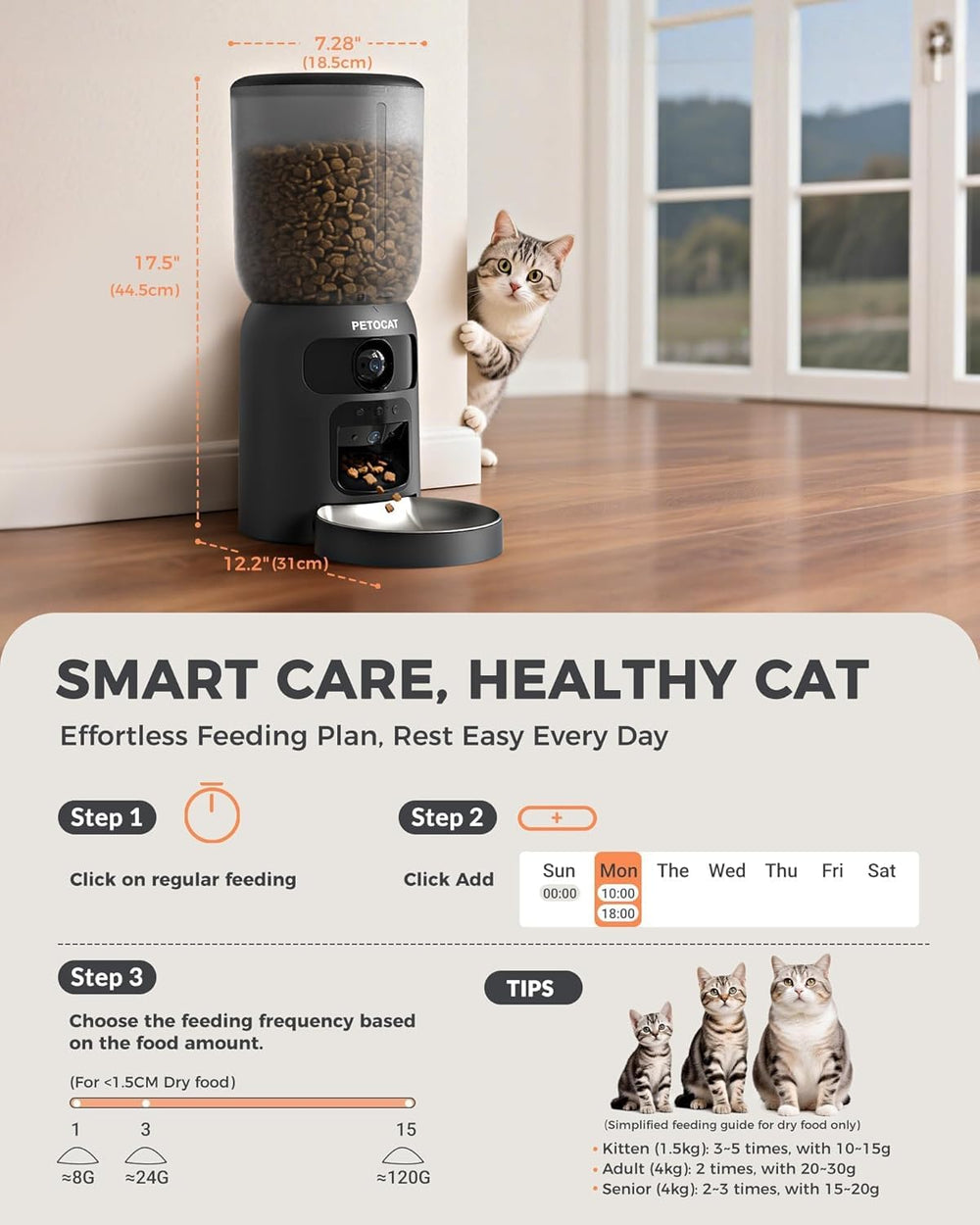PETOCAT alimentador automático, interfaz de la app para control remoto