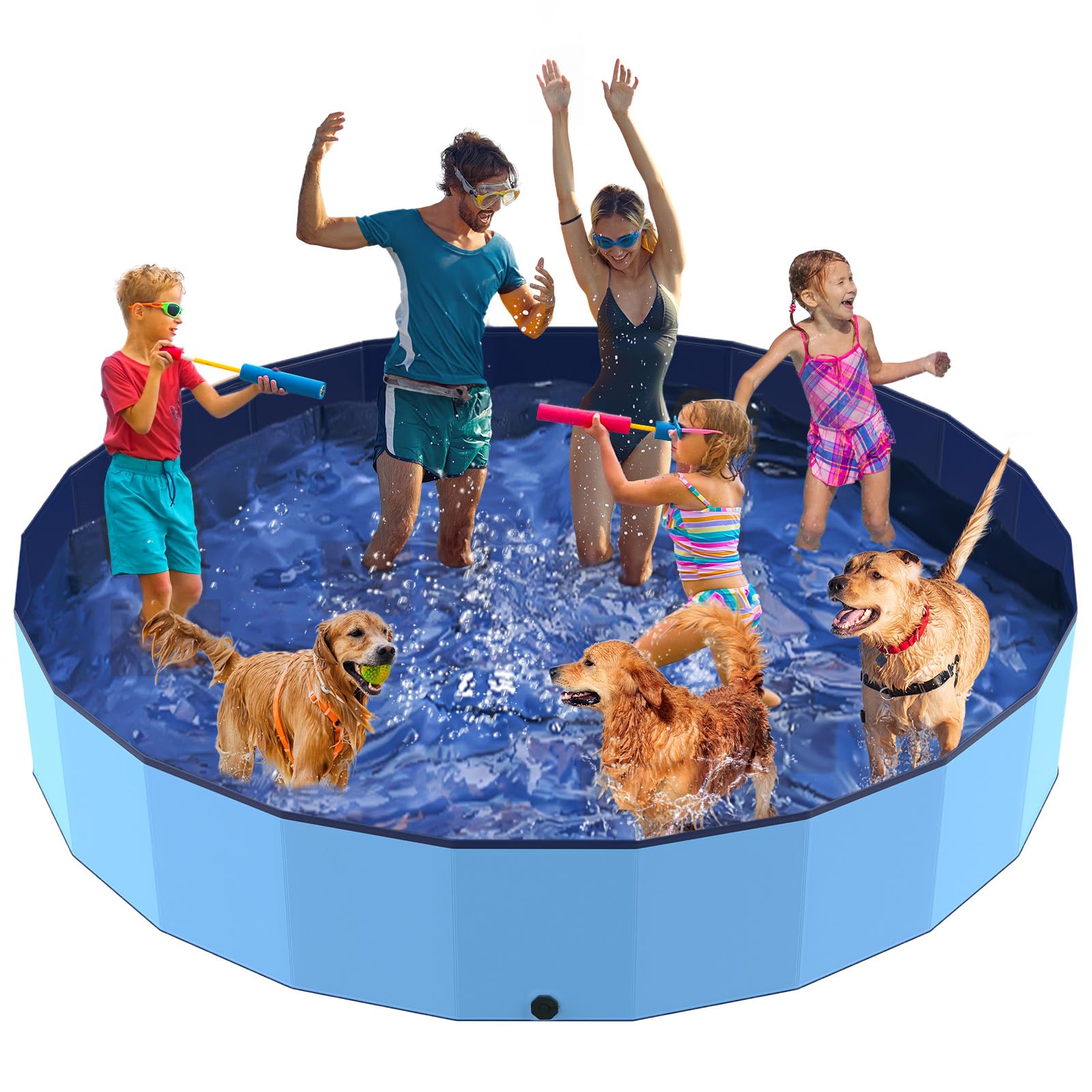 PETOCAT piscina para perros de 107 pulgadas, plegable y espaciosa para juego al aire libre.