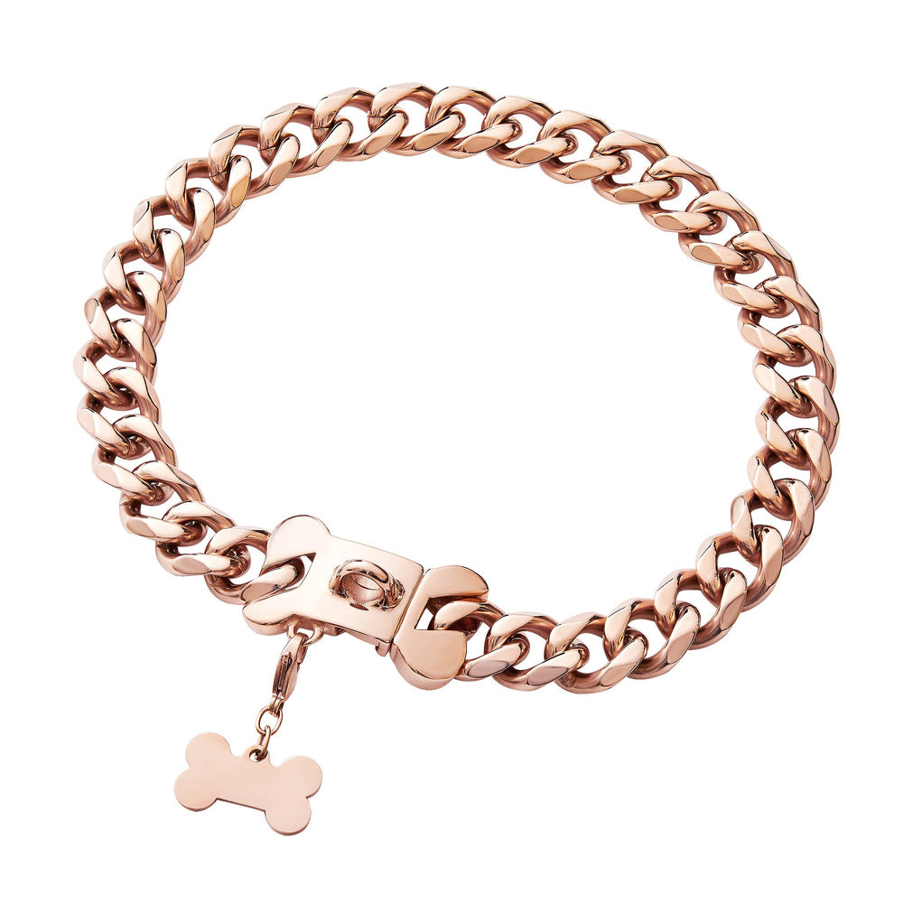 Collar cubano rosado-oro con ajuste para perros en crecimiento.