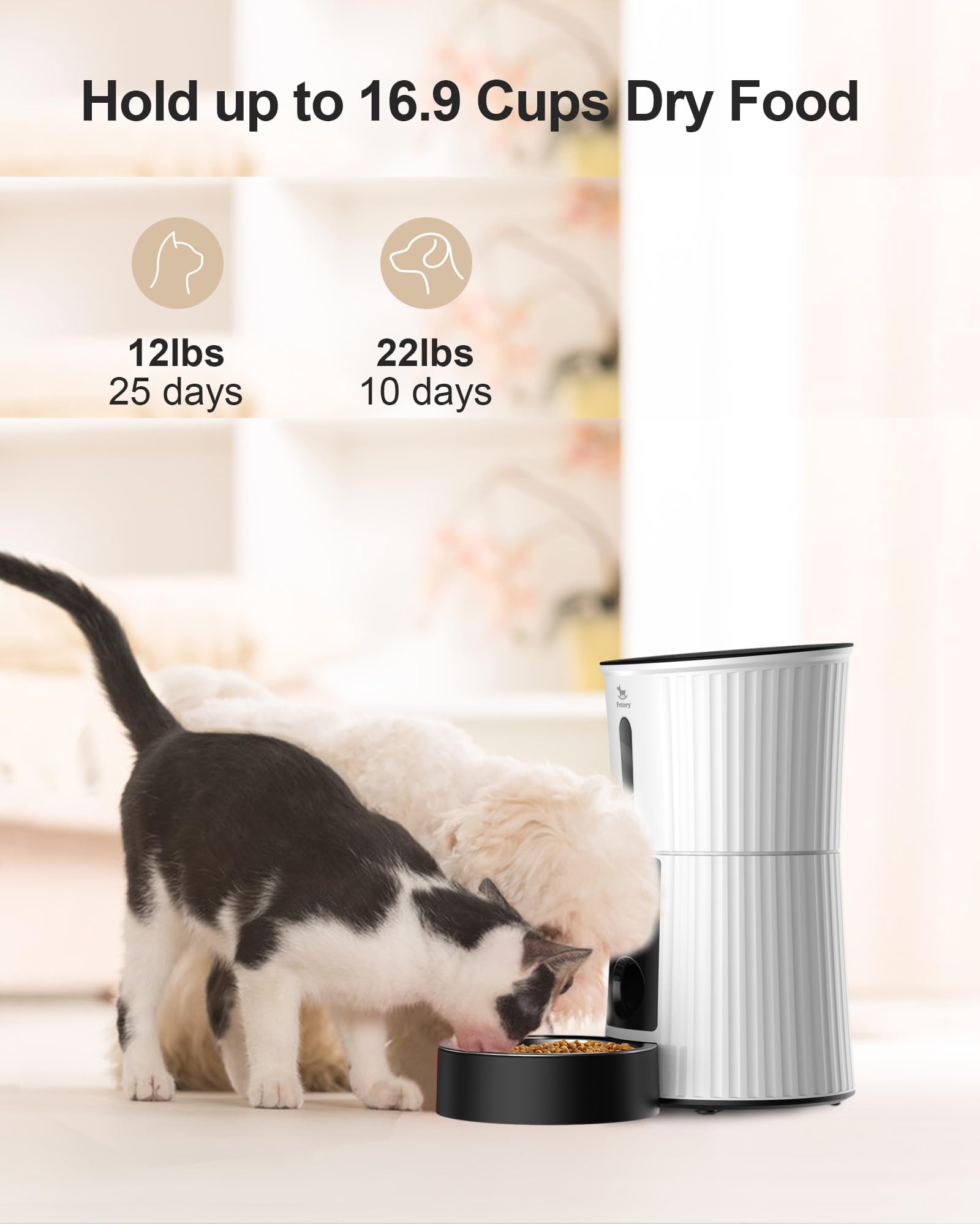 Petory capacidad 4L para varios días de comida seca.