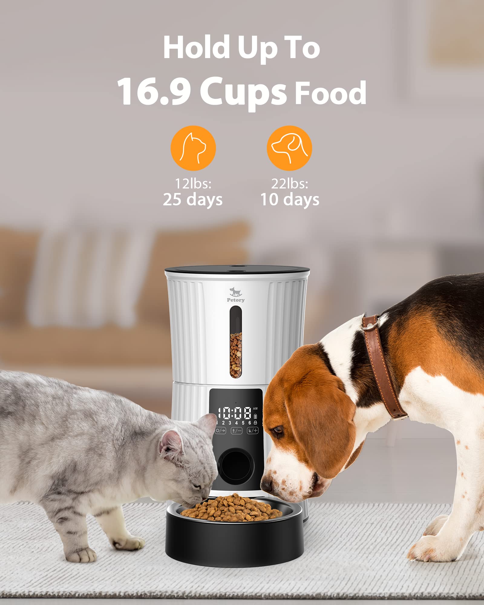Petory capacidad 16,9 tazas para varios días.