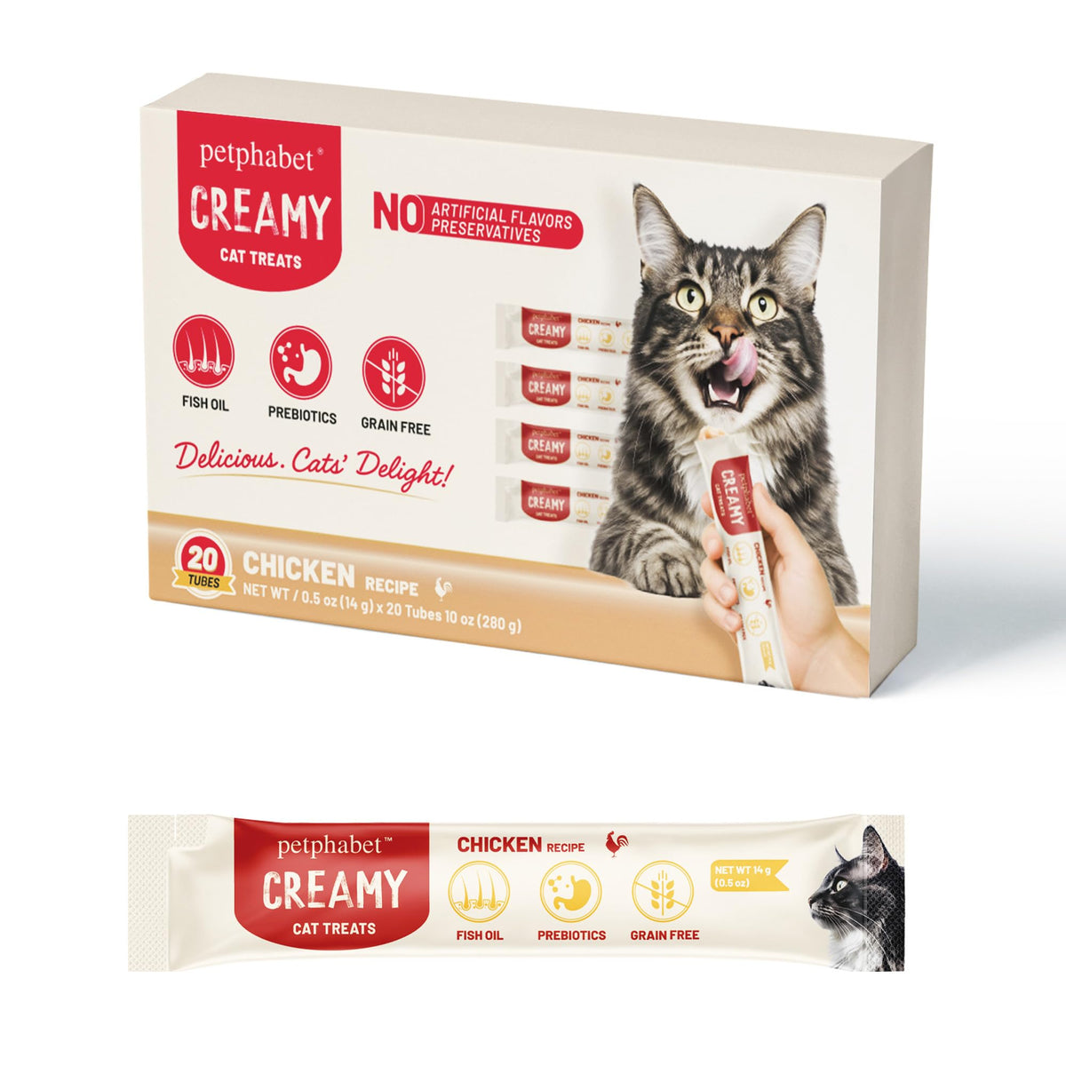 PETPHABET tubitos de pollo en empaque práctico para premiar a tu gato