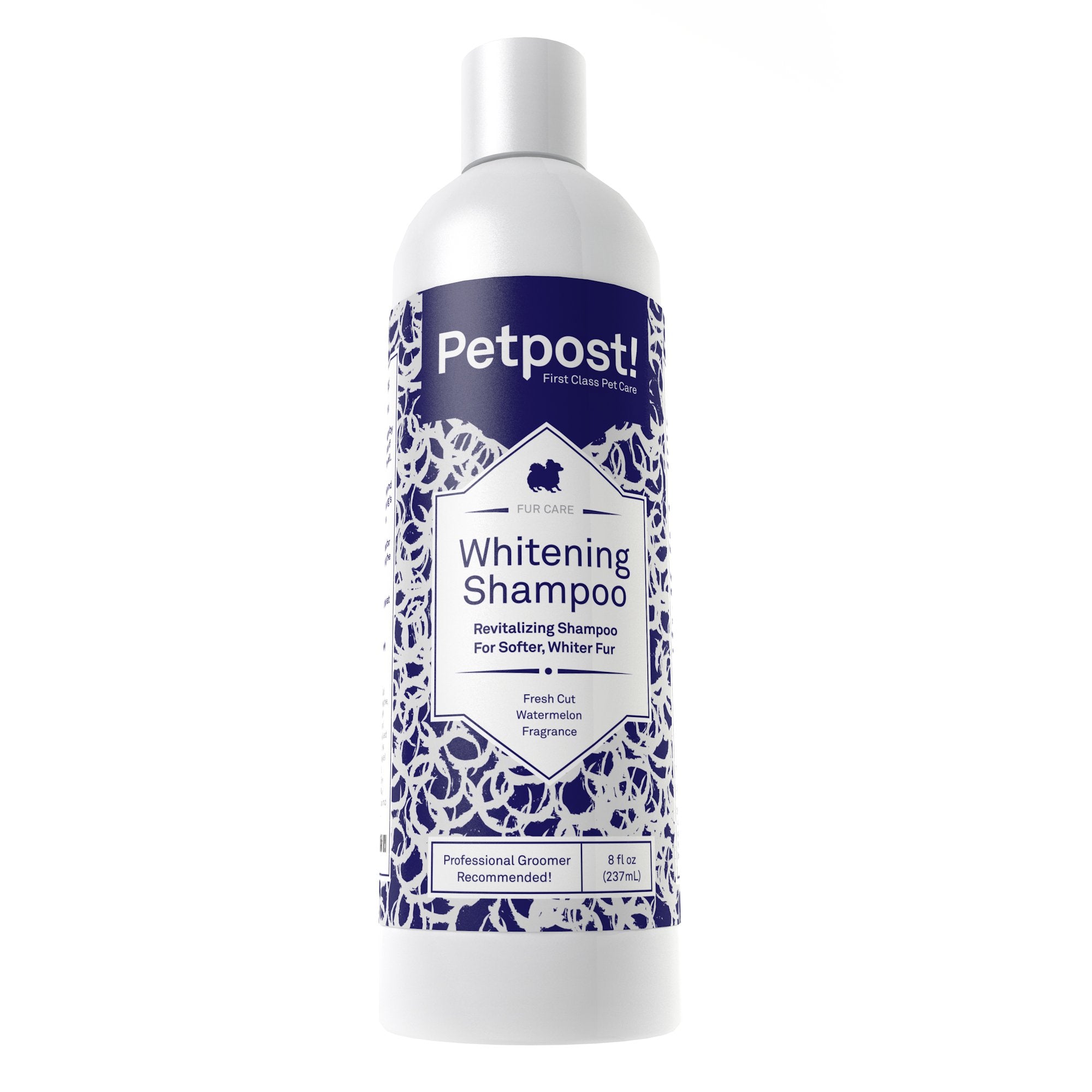 Petpost champú blanqueador para perros, botella lista para lavado suave y pelaje blanco.