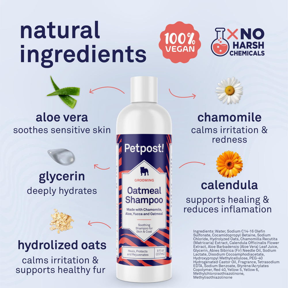 Petpost primer plano de avena y caléndula, ingredientes calmantes para la piel.