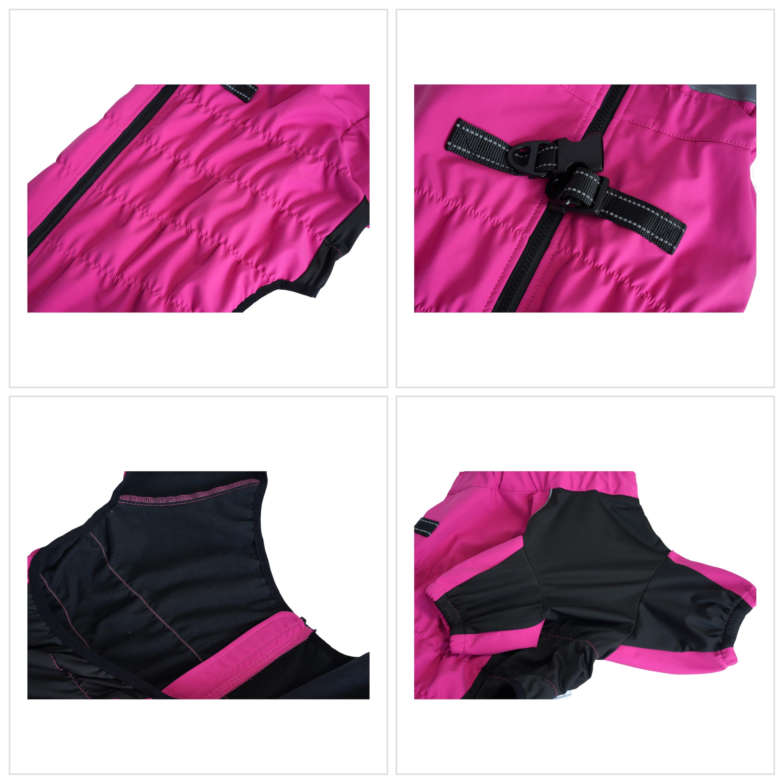 PetPromate trajes de nieve para perros rosa, vista posterior, cobertura total para días de frío.