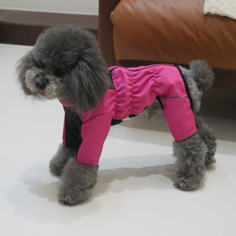 PetPromate trajes de nieve para perros rosa, detalles reflectantes para visibilidad nocturna.