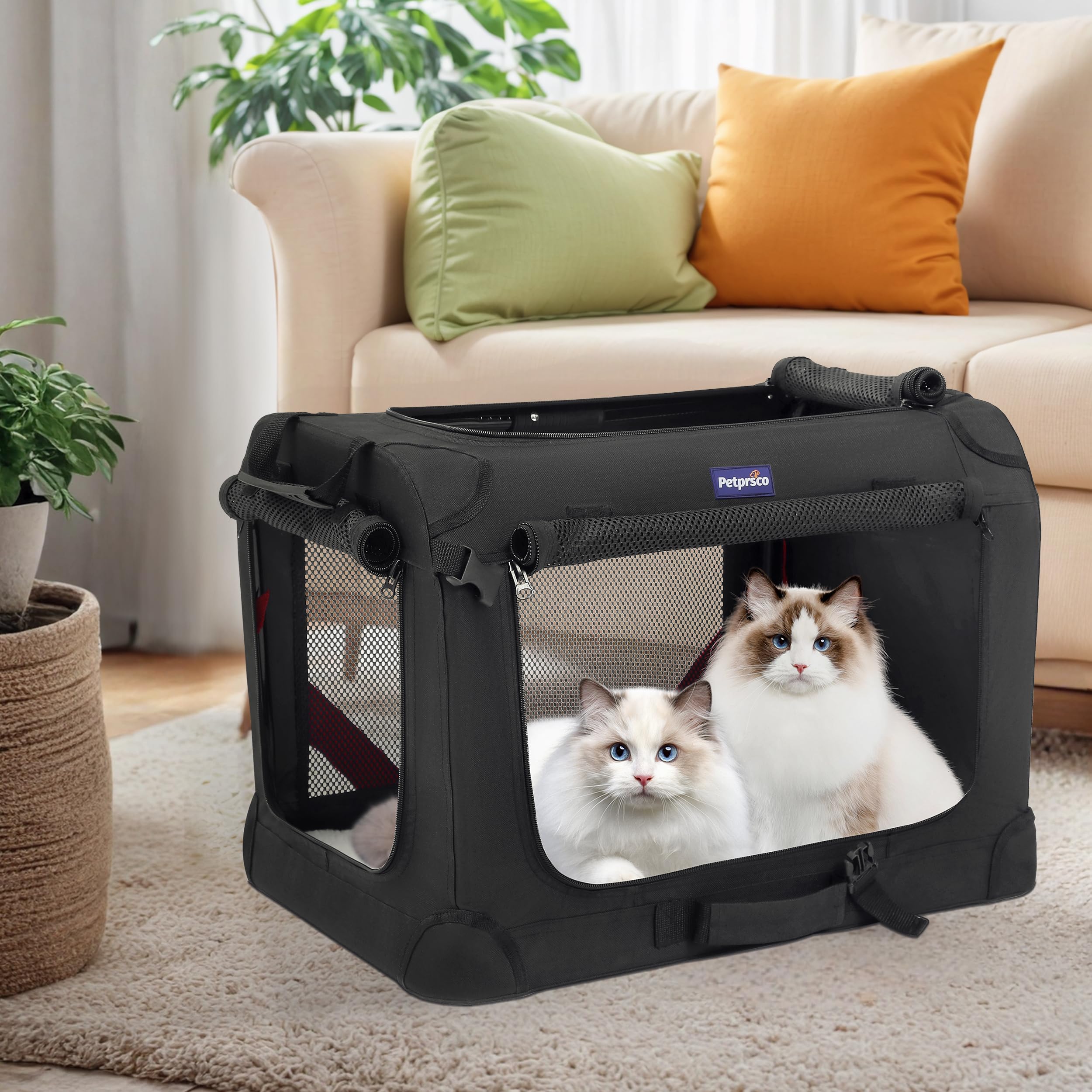 Petprsco transportín con dimensiones 24x17x17 para mascotas medianas.