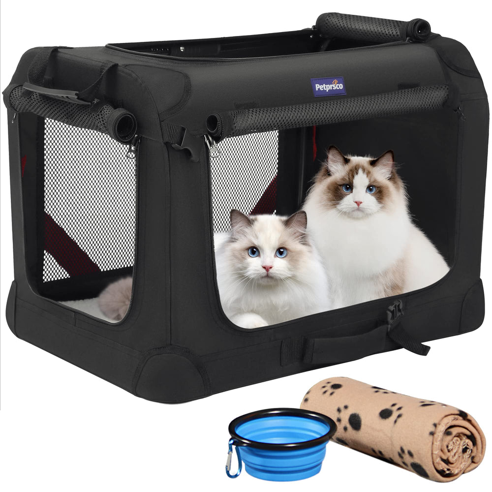 Petprsco transportín para gatos, vista lateral, comodidad para dos felinos durante viajes.
