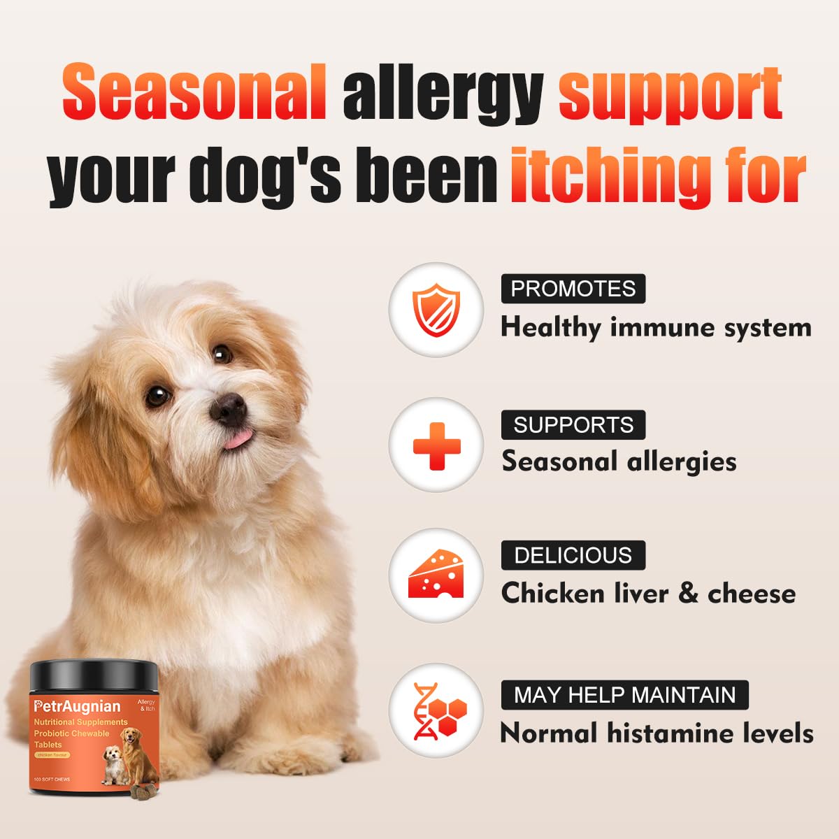 PetrAugnian Dog Allergy Chews: perro consumiendo chews que favorecen la piel