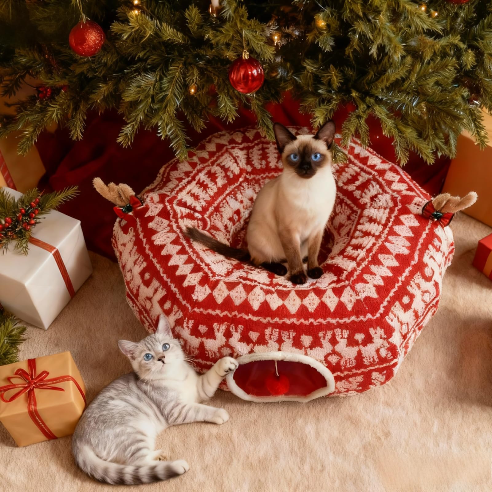 Petrendy túnel-gato-detalle-cuernos decorativos: añade encanto navideño.