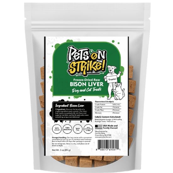 PETS ON STRIKE Higado de bison liofilizado: snack proteico para perros y gatos.